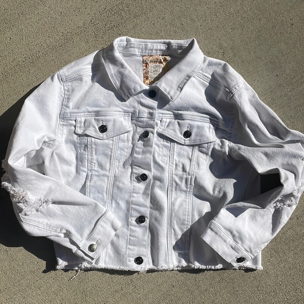 Good Hart brand distressed white denim jacket